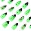 JP1264 French Salon-Grade Halloween Press-Ons: Glow Green/Black Edge Designs | Reusable & 50% Cheaper vs. Salons! 💚🖤👻