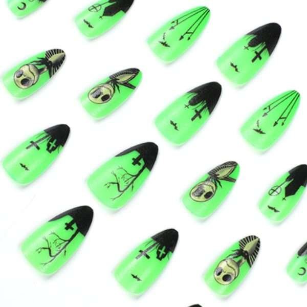 O1CN013RjRQe2NGHhlvyaMy_!!4234819935-0-cib JP1264 French Salon-Grade Halloween Press-Ons: Glow Green/Black Edge Designs | Reusable & 50% Cheaper vs. Salons! 💚🖤👻