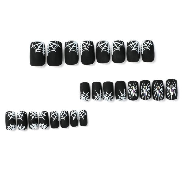 O1CN015TSvSR2NGHlULGWkJ_!!4234819935-0-cib JP2511 Halloween Matte Black French Tip Press On Nails with Gothic Art Designs - 3D Skull Spider Web Haunted House Patterns Salon Quality Reusable Fake Nails DIY Kit for Women