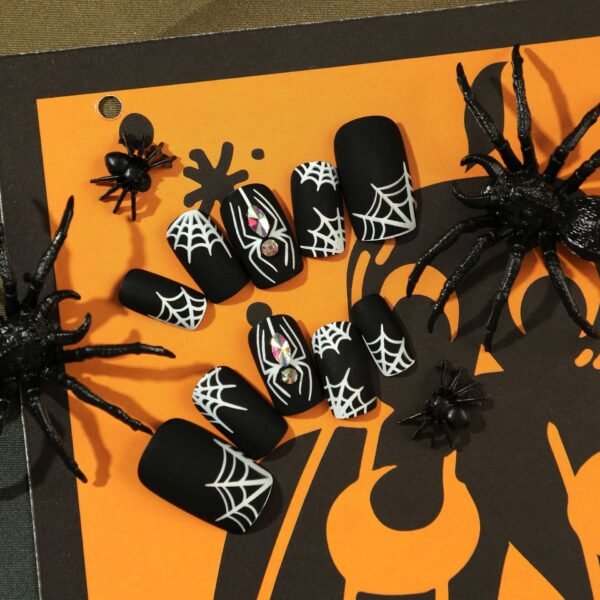 O1CN01C3WFaP2NGHlJ0jEpb_!!4234819935-0-cib JP2511 Halloween Matte Black French Tip Press On Nails with Gothic Art Designs - 3D Skull Spider Web Haunted House Patterns Salon Quality Reusable Fake Nails DIY Kit for Women