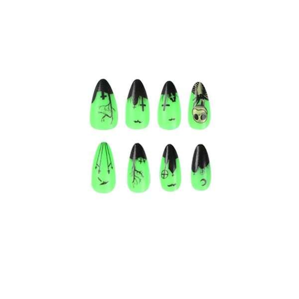 O1CN01LrYpmj2NGHhlBFOi8_!!4234819935-0-cib JP1264 French Salon-Grade Halloween Press-Ons: Glow Green/Black Edge Designs | Reusable & 50% Cheaper vs. Salons! 💚🖤👻