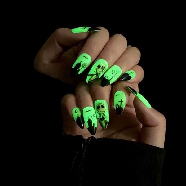 O1CN01NewGZ62NGHhn8LF9a_!!4234819935-0-cib JP1264 French Salon-Grade Halloween Press-Ons: Glow Green/Black Edge Designs | Reusable & 50% Cheaper vs. Salons! 💚🖤👻