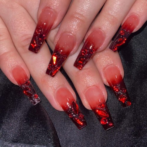JP3409 Halloween Square Press On Nails with 3D Glitter Designs - Gradient Effect Fake Nails Salon Quality Reusable DIY Manicure Kit for Women Professional Grade False Nails