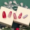 JP3454 Date Night Almond Nails: Salon-Quality Shine, 5-Minute Magic! 💍🌙  French candy stripe silver glitter Christmas reusable press on nails fake nails press-ons nail salon beauty