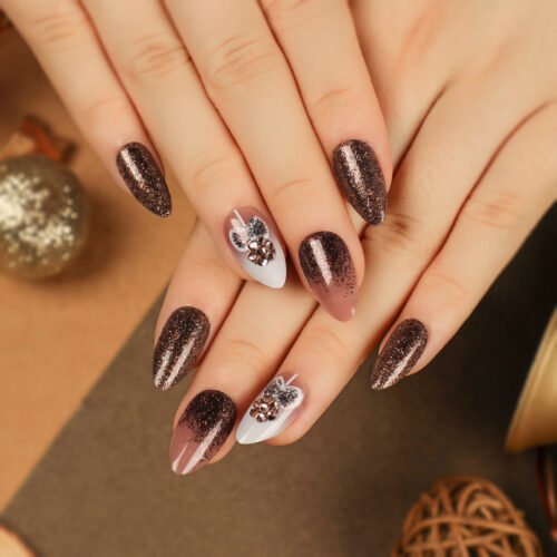 JP2697 TSA-Friendly Almond Press-Ons: Pack-Proof & 5-Second Fixes! ✈️🧳  Christmas gift gradient glitter rhinestone reusable press on nails fake nails press-ons nail salon beauty