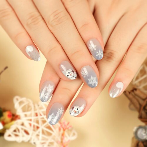 JP2700 TSA-Friendly Almond Press-Ons: Pack-Proof & 5-Second Fixes! ✈️🧳  Christmas gift snow face patterns reusable press on nails fake nails press-ons nail salon beauty