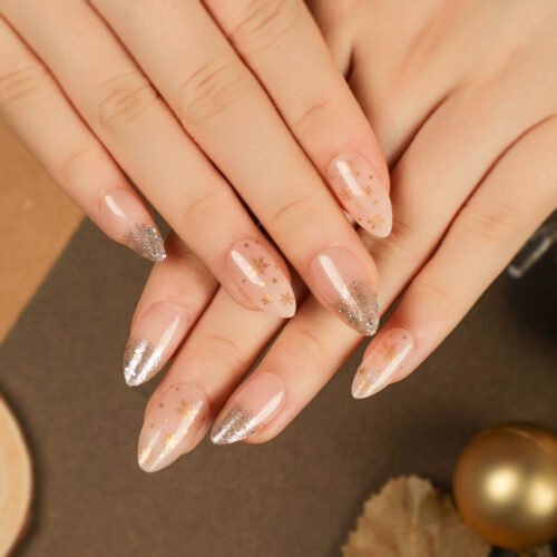 JP2696 Gym-Friendly Almond Nails: No Snagging on Yoga Mats, 7-Day Grip! 🧘♀️💪  Christmas gift snow glitter reusable press on nails fake nails press-ons nail salon beauty