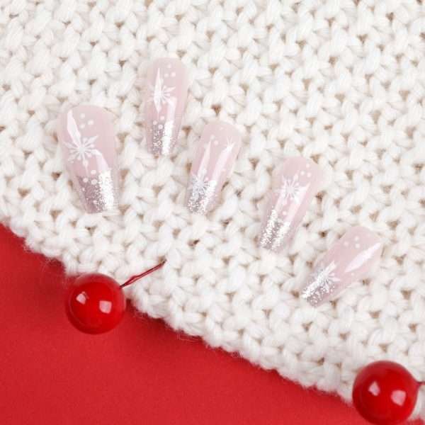 O1CN01hc1SwY2NGHgsdcLVl_!!4234819935-0-cib JP1898 Christmas gift silver snow glitter reusable press on nails fake nails press-ons nail salon beauty