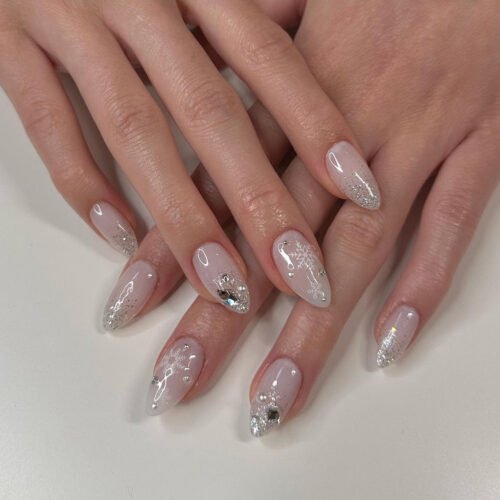 JP3458 Jet-Set Almond Nails: TSA Check Friendly, Zero Snag Design! ✈️🧳  French Christmas gift snow glitter rhinestone reusable press on nails fake nails press-ons nail salon beauty
