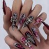 JP2804-Unholy Stiletto Press Ons: 3D Gothic Cross + Burnished Silver Chrome​​ ✦ Make Salons Weep Blood!