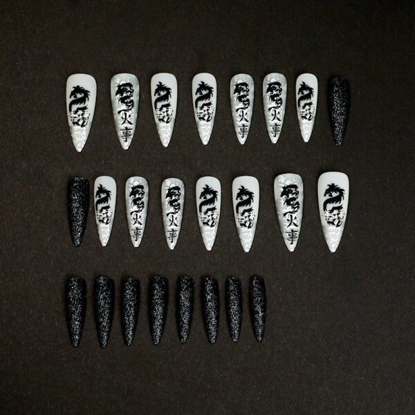 O1CN0154cjgr2NGHf2dAwqK_!!4234819935-0-cib JP1584-🐉 Dragon Text Noir Press-Ons: Where Gothic Script Meets Obsidian Scale Armor