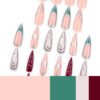 JP3523-Unleash Your Inner Rebel: French Y2K Press On Nails Punk Style Silver Glitter 3D Designs | Long Stiletto Reusable Fake Nails for Concerts & Parties​