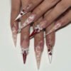 JP3392-Strawberry Vixen Press Ons: XXL Stiletto w/ 3D Bows & Constellation Charms​​ ✨ Love At First Tap!