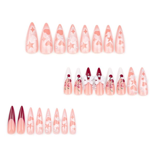 O1CN01EO6MLB2NGHsjPPUbH_!!4234819935-0-cib JP3392-Strawberry Vixen Press Ons: XXL Stiletto w/ 3D Bows & Constellation Charms ✨ Love At First Tap!