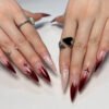 GN014-🐉 Red Flame Dragon & Cross Stiletto Press-Ons | Ancient Power, Modern Edge.​