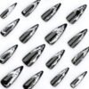 ​JP3526-Unveiling the Dark Goth Glam: 3D Silver Foil Stiletto Press On Nails for Long, Edgy & Reusable Manicure | Salon-Quality Fake Nails for Effortless Style