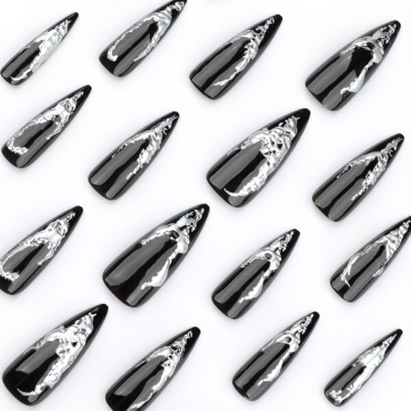 O1CN01NPe5RE2NGHw1vOFB5_!!4234819935-0-cib JP3526-Unveiling the Dark Goth Glam: 3D Silver Foil Stiletto Press On Nails for Long, Edgy & Reusable Manicure | Salon-Quality Fake Nails for Effortless Style