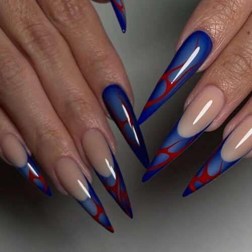 JP3510-🔥 Blue French Flame Stiletto Press-Ons | Salon-Level Drama, Zero Commitment!