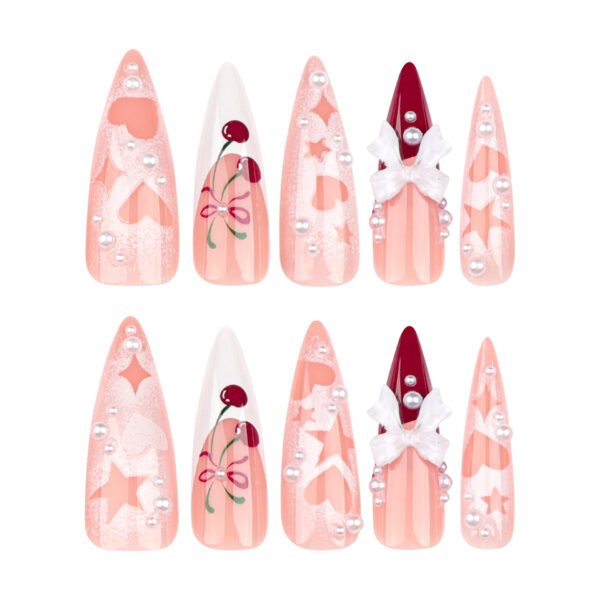O1CN01P1YnWU2NGHseXGPHN_!!4234819935-0-cib JP3392-Strawberry Vixen Press Ons: XXL Stiletto w/ 3D Bows & Constellation Charms ✨ Love At First Tap!
