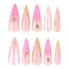 JP3843-Luxury 3D French Press on Nails with Shell Design & Gold Foil: Salon-Quality Manicure at Home, Reusable & Easy to Apply​