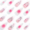 JP3512-Rebel Bow Press Ons: Molten Metal 3D Hearts ✦ Blood Ombré Stilettos​​ ⛓️ Salons Can't Contain This!