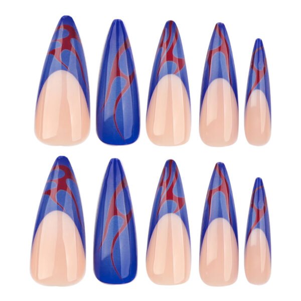 JP3510-🔥 Blue French Flame Stiletto Press-Ons | Salon-Level Drama, Zero Commitment!