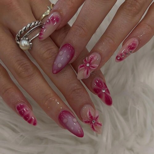 JP3446-⚡️ Vice Squad Blossoms: 3D Flower Almonds w/ SWAT-Grade Gem Lock​​ (Rolling Stone: "Narcotics-Proof Nails for the Courtroom Renegade")
