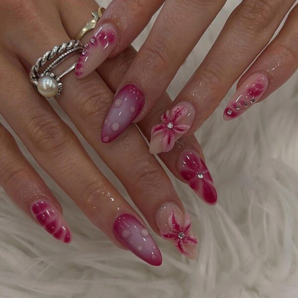 JP3446-⚡️ Vice Squad Blossoms: 3D Flower Almonds w/ SWAT-Grade Gem Lock​​ (Rolling Stone: "Narcotics-Proof Nails for the Courtroom Renegade")
