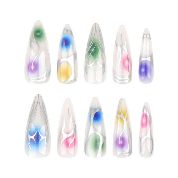 JP3476-​Nebula Flame Stiletto Press Ons: Psychedelic Ombré ✦ Quantum Chrome Fire​​ 🌌 Salons Can't Ignite This!