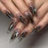 JP3025-🪐 Necrochrome Eclipse: Galactic Goth Almonds w/ Obsidian Butterfly Relief​​ (Nylon: "Crystalline Rebellion for the ICU Reaper")