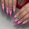 JP3391-Venus Stiletto Press Ons: Rose Chrome Ombré ✦ 3D Crystal Shrapnel​​ ✨ Make Salons Blush!