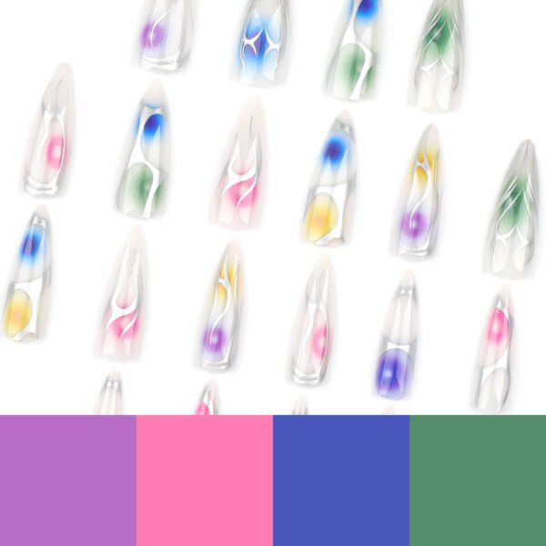 JP3476-​Nebula Flame Stiletto Press Ons: Psychedelic Ombré ✦ Quantum Chrome Fire​​ 🌌 Salons Can't Ignite This!