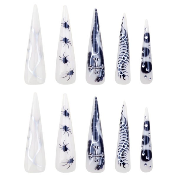 JP3499-🖤 Chrome Silver Flame & Croc Stiletto Press-Ons | Your Nails Just Went Supernova.​