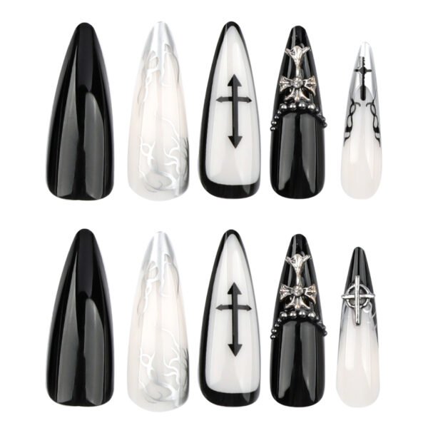 JP3470-Witchcraft Stiletto Press Ons - 3D Gothic Cross & Blood French Tips​​ ✨ Churches Will Stare!