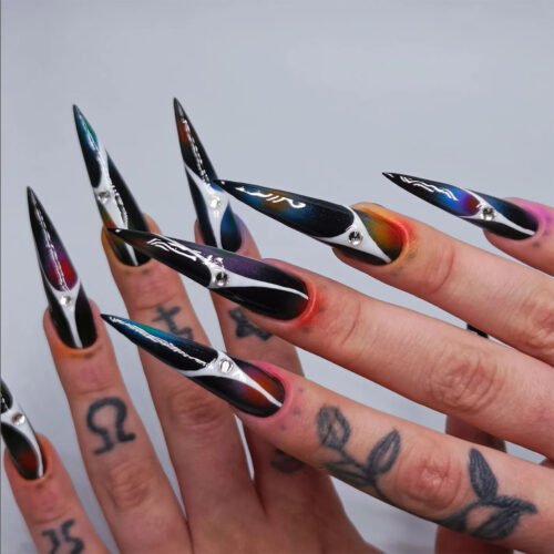 JP3517-🖤 Cyber Grunge Press-Ons: Where Y2K Chaos Meets Runway Rebel