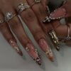 JP3648-Judgment Day Stiletto Press Ons - 3D Cross Chrome ✦ Leopard French Tips​​ ✨ Sinfully Sparkly!
