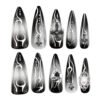 JP3469-Apocalypse Stiletto: Church-Burning Chrome Flames ✦ Vampire's Cross Ombré​​ ☠️ Melt Salons!