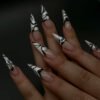 JP2820-⚫️⚪️ Graphic Stripe Stiletto Press-Ons: Rebel Elegance in 5 Minutes​