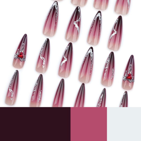 JP3475-Blood Moon Stiletto Press Ons: Obsidian Ombré ✦ Crushed Diamond Venom​​ 💎 Make Salons Bleed Envy!