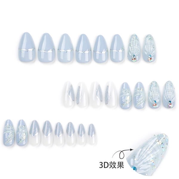JP2945-❄️ Arctic Elegance: Frosted French Almond Press-Ons with 3D Water-Drop Pearls​​ (Vogue UK: "Cryo-Couture Nails Hauling Boardrooms & Beach Weddings")