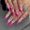 JP3391-Venus Stiletto Press Ons: Rose Chrome Ombré ✦ 3D Crystal Shrapnel​​ ✨ Make Salons Blush!
