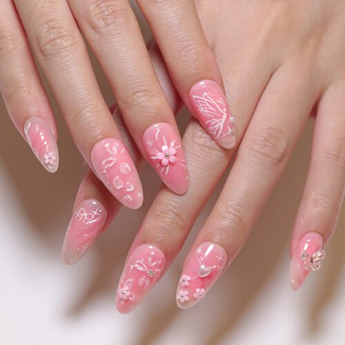 JP3402-🎀 Sweetheart Supremacy: Surgical Pink Almonds w/ Hemodynamic Bows & Florals​​ (Vogue: "Pediatric Haute for the Scalpel Princess")