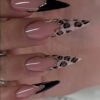 JP3591-Panther French Press Ons: Onyx Black ✦ Leopard Velvet Splice​​ 🖤 Survives Opera Nights!