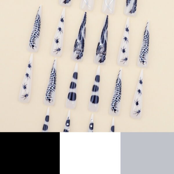JP3499-🖤 Chrome Silver Flame & Croc Stiletto Press-Ons | Your Nails Just Went Supernova.​