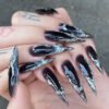 ​JP3526-Cybernetic Claw Press Ons: Vampiric Chrome ✦ Liquid Night Reflections​​ ☠️ Salons Can't Compute!