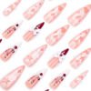JP3392-Strawberry Vixen Press Ons: XXL Stiletto w/ 3D Bows & Constellation Charms​​ ✨ Love At First Tap!