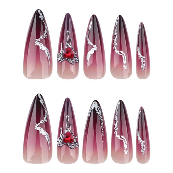 JP3475-Blood Moon Stiletto Press Ons: Obsidian Ombré ✦ Crushed Diamond Venom​​ 💎 Make Salons Bleed Envy!