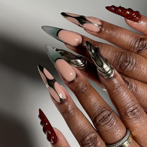 JP3523-💿 Y2K Chrome Punk Stiletto Press-Ons | Salon Futurism Without the Fumes.​