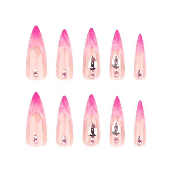 JP3391-Venus Stiletto Press Ons: Rose Chrome Ombré ✦ 3D Crystal Shrapnel​​ ✨ Make Salons Blush!