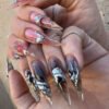 JP3525-Quantum Chrome Press Ons: Nebula Smoke ✦ 3D Liquid Metal Tips​​ ✨ Vanquish Salons!